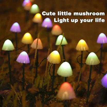 Outdoor String of White/Multicolored Solar Mushroom Lights