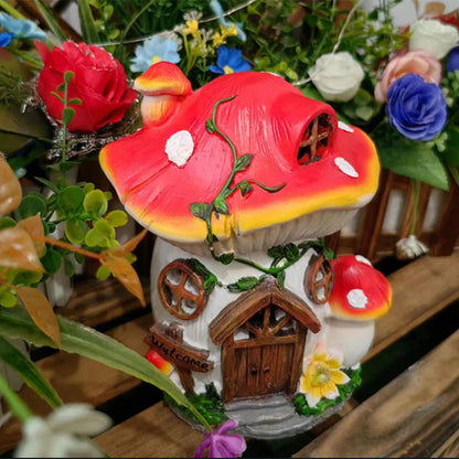 Solar Resin Mushroom House Lamp