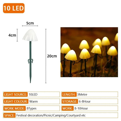 Outdoor String of White/Multicolored Solar Mushroom Lights