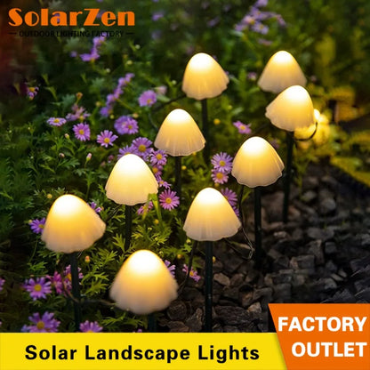 Outdoor String of White/Multicolored Solar Mushroom Lights