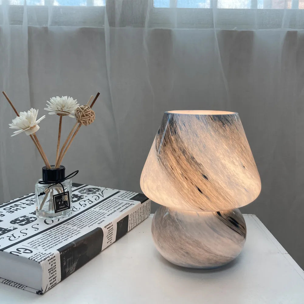 Celestial Glow Hand-Blown Glass Mushroom Table Lamp