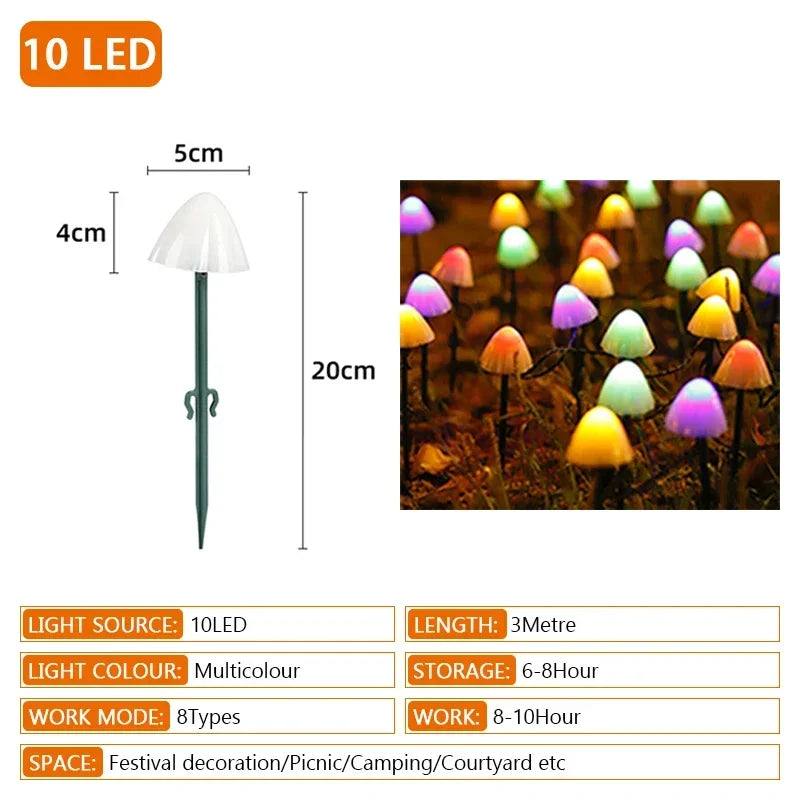 Outdoor String of White/Multicolored Solar Mushroom Lights