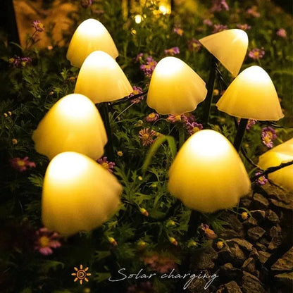 Outdoor String of White/Multicolored Solar Mushroom Lights