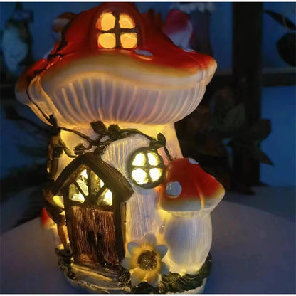 Solar Resin Mushroom House Lamp