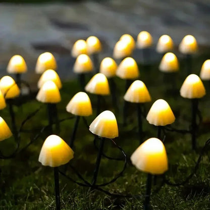 Outdoor String of White/Multicolored Solar Mushroom Lights