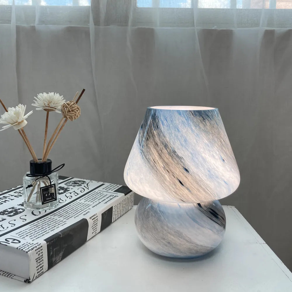 Celestial Glow Hand-Blown Glass Mushroom Table Lamp