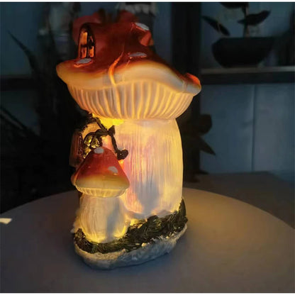 Solar Resin Mushroom House Lamp