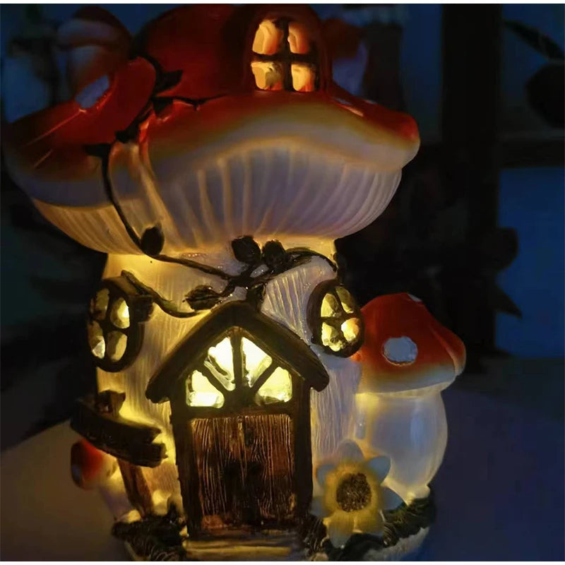 Solar Resin Mushroom House Lamp