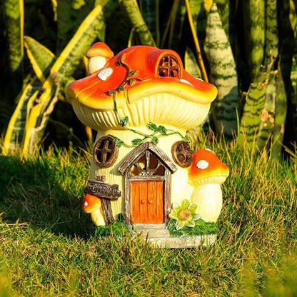 Solar Resin Mushroom House Lamp