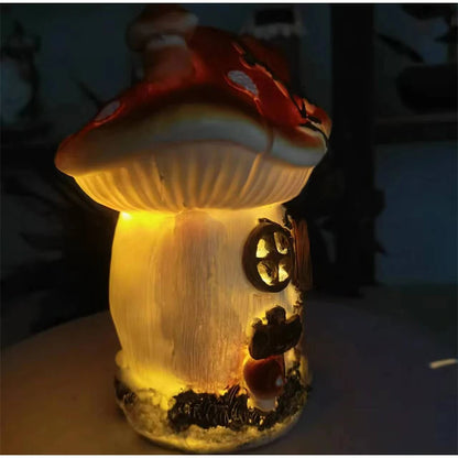 Solar Resin Mushroom House Lamp